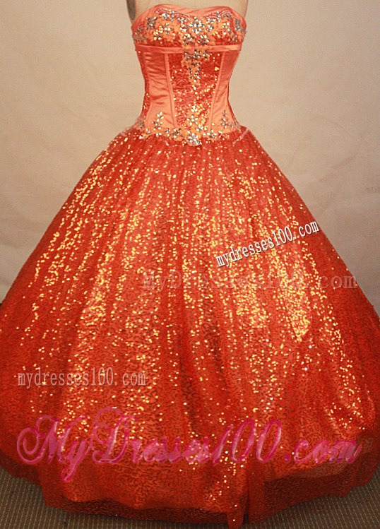 Special Paillette Orange Red Beaded Quinceanera Dresses Ball Gown